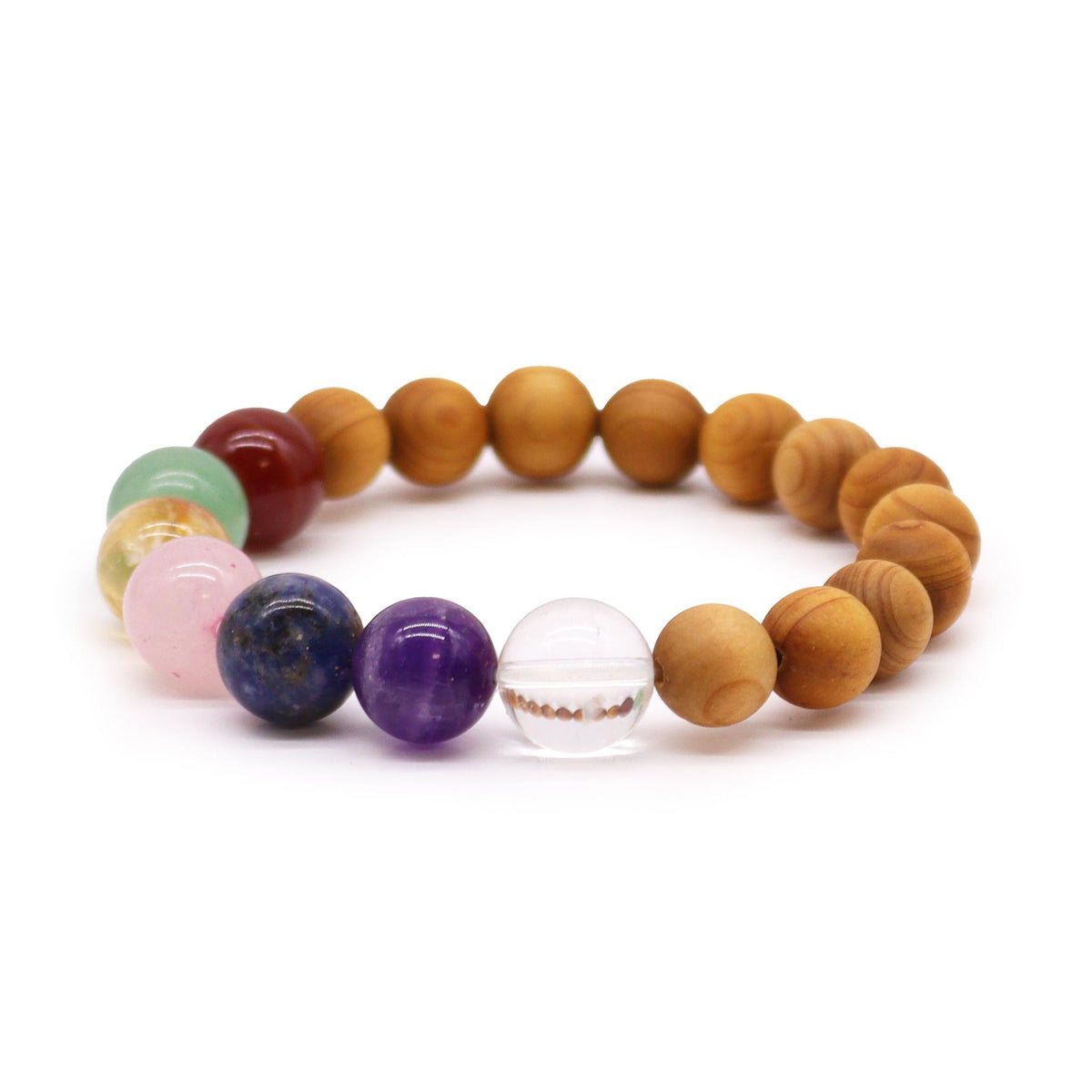 Bracciale in legno di cedro con pietre dei sette chakra