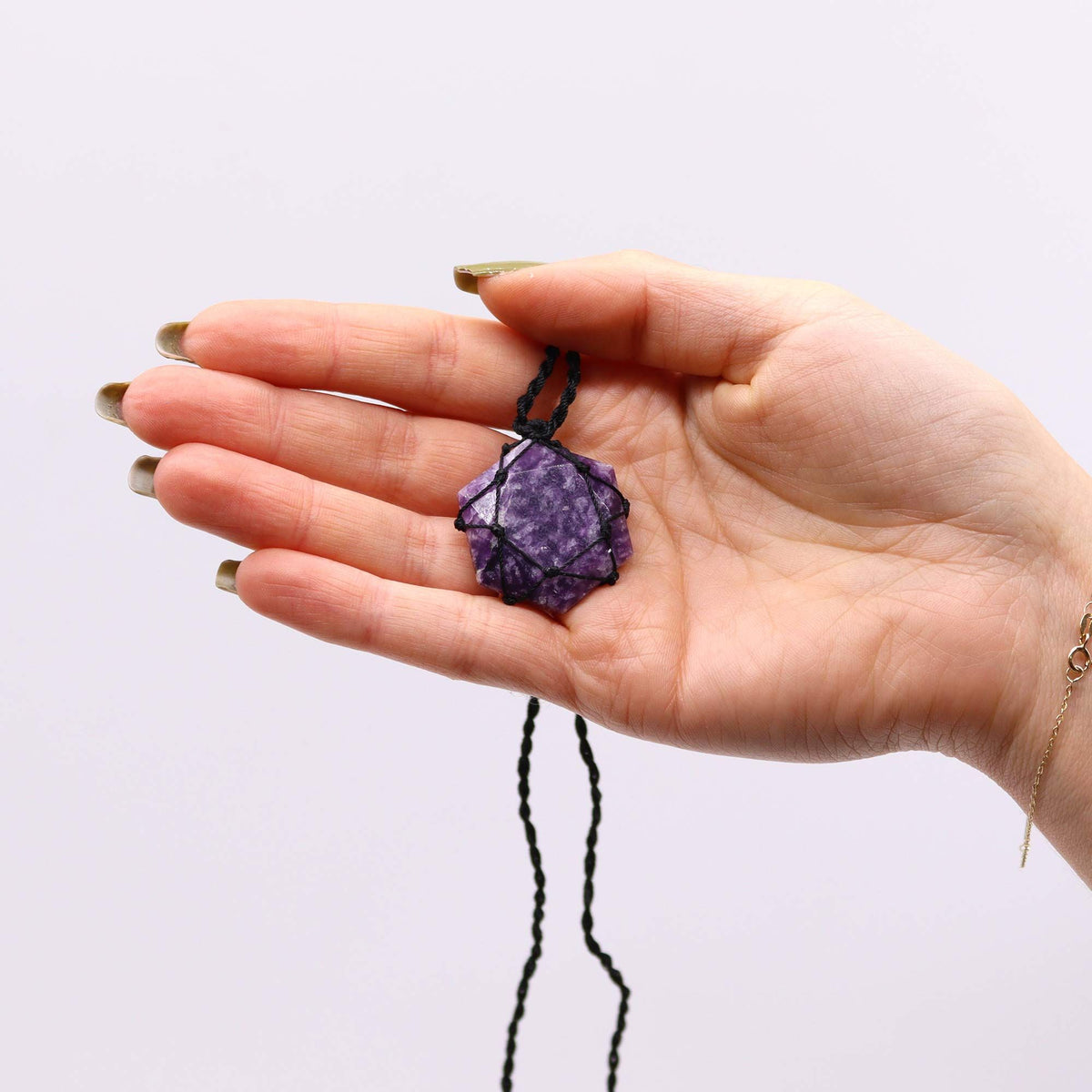 Pendente esagonale in lepidolite con cordino regolabile
