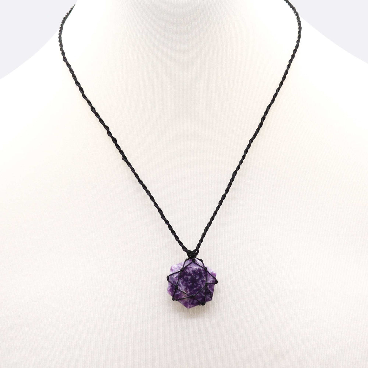 Pendente esagonale in lepidolite con cordino regolabile