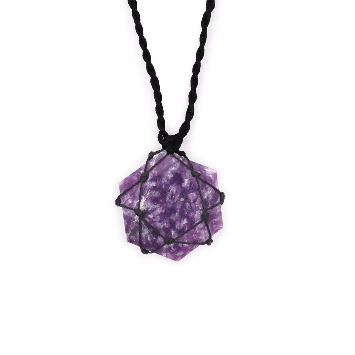 Pendente esagonale in lepidolite con cordino regolabile